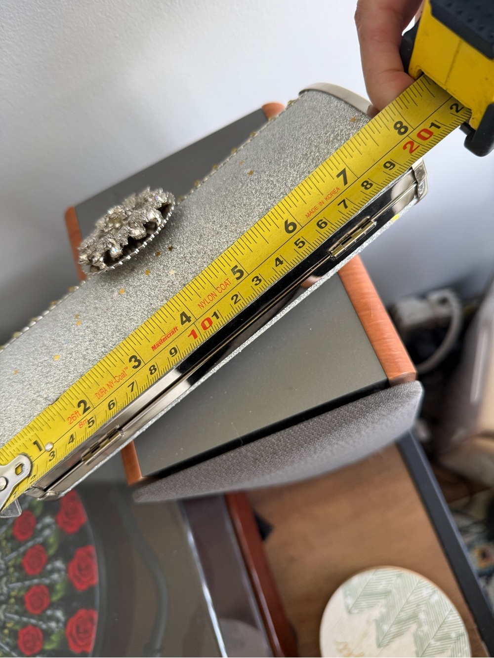 Silver Glitter Crystal-Embellished Evening Clutch - Picture 6 of 8